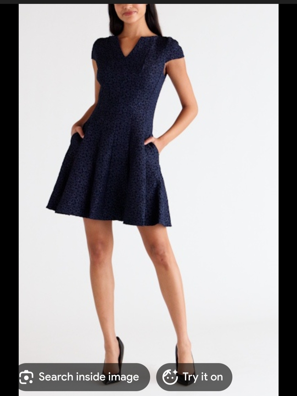 Julia Jordan Size 4 Navy V-Neck Cap Sleeve Fit-and-Flare Dress Like New